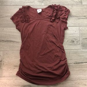 Maternity Maroon Ruffle Sleeve Blouse - Medium